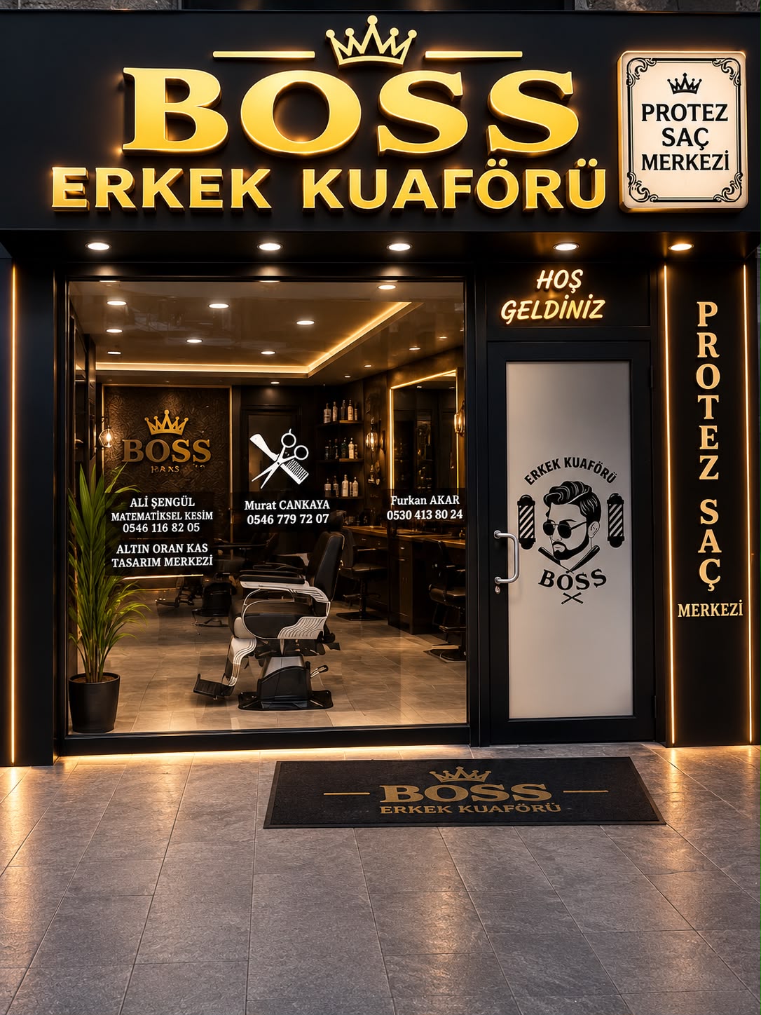BOSS Erkek Kuaförü mağaza girişi ve tabelası